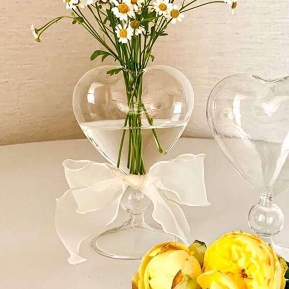 Glass heart floral vase new coquette